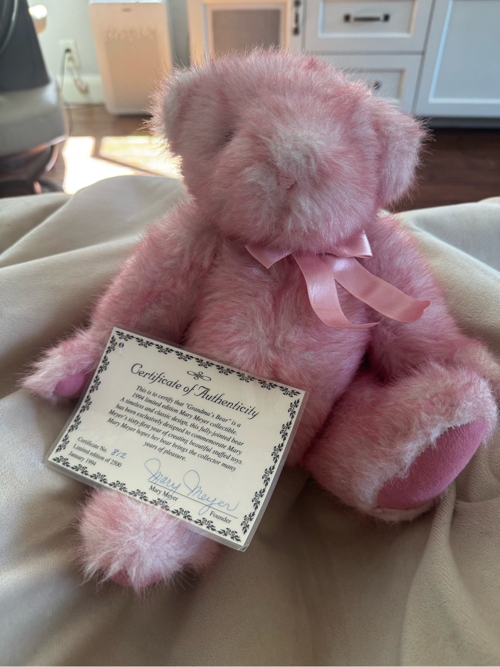 1994 Mary Meyer Grandma’s Bear Pink Plush Teddy Bear with Satin Bow